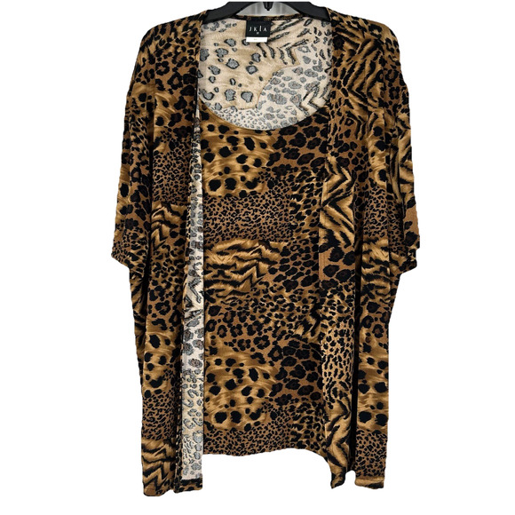 Vintage Y2K JKLA Leopard Print Layered Look Top Short Sleeve Stretch Size 2X - Picture 1 of 10
